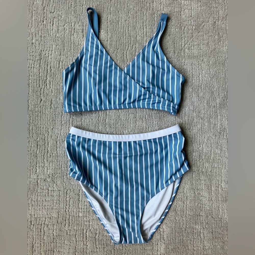 Kindred Bravely Blue and White Ribbed Bikini